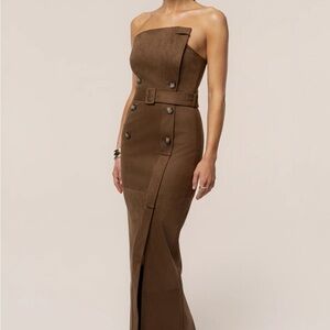 JLUXLABEL Chocolate Xena Suede Maxi Dress